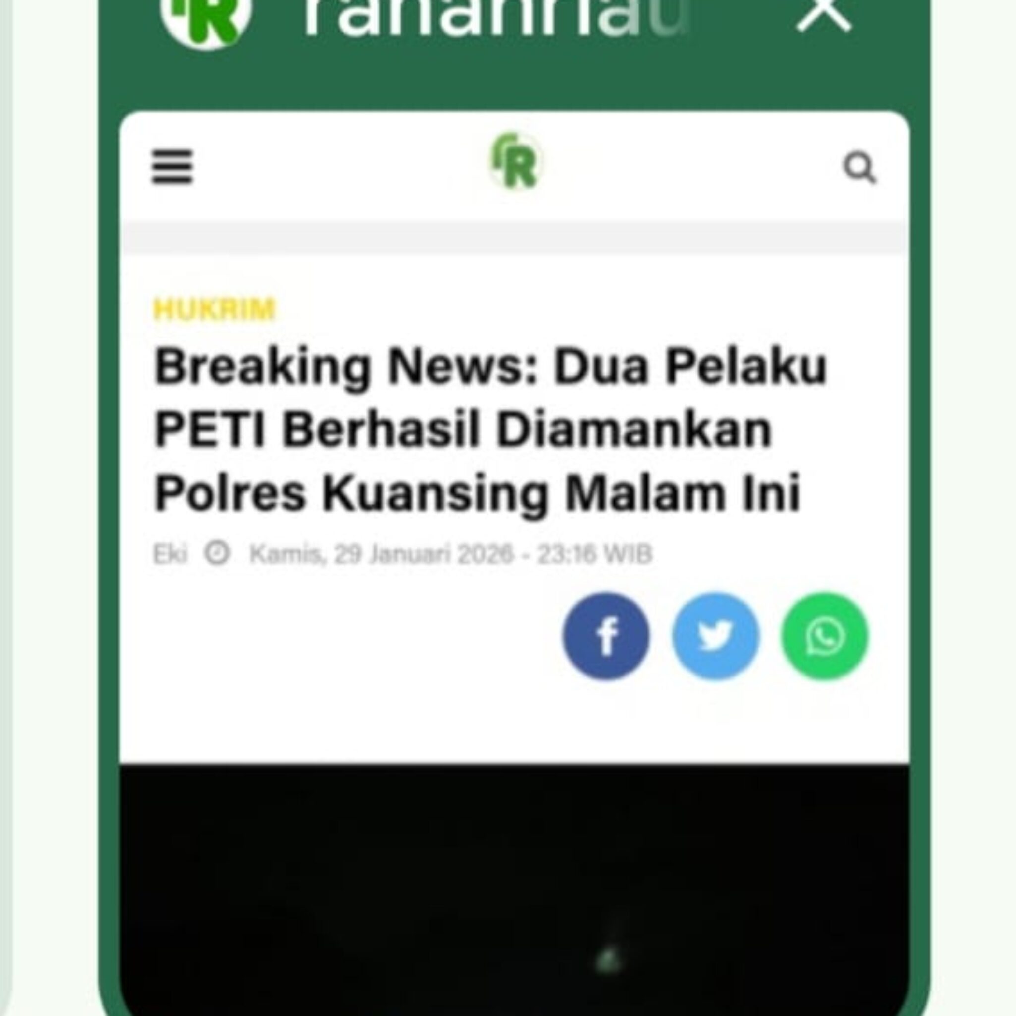 Breaking news Dua Pelaku PETI Diamankan Polres Kuansing, Penangkapan Dilakukan Malam Hari